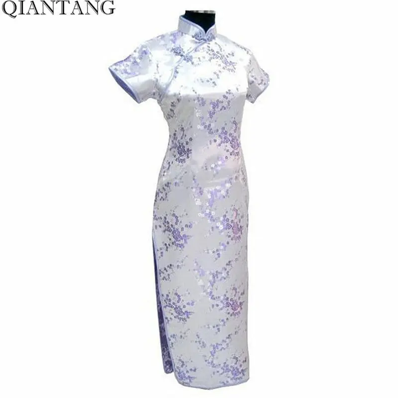 Лидер продаж светло-Розовое женское атласное классическое длинное платье Ципао