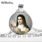 Стеклянное ожерелье с кабошоном HZ -- A349, ожерелье с изображением Святой терии, религиозная медаль, подвеска с изображением Святой терии, ювелирные изделия для фанатов HZ1