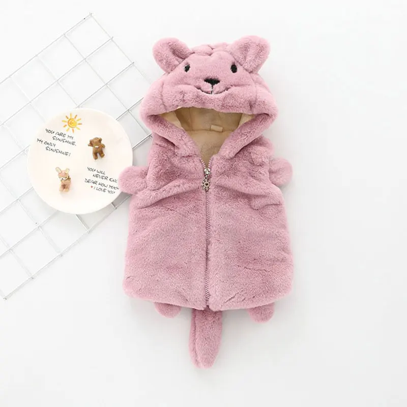 pink Г. Толстый теплый жилет с рисунком для новорожденных девочек и мальчиков, милая одежда модная верхняя одежда жилет с капюшоном для маленьких девочек, куртка От 0 до 3 лет - Цвет: pink