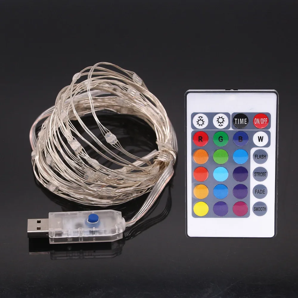 RGB светодио дный огни строки 5 м 50 Водонепроницаемый USB В Фея праздник света с 24Key