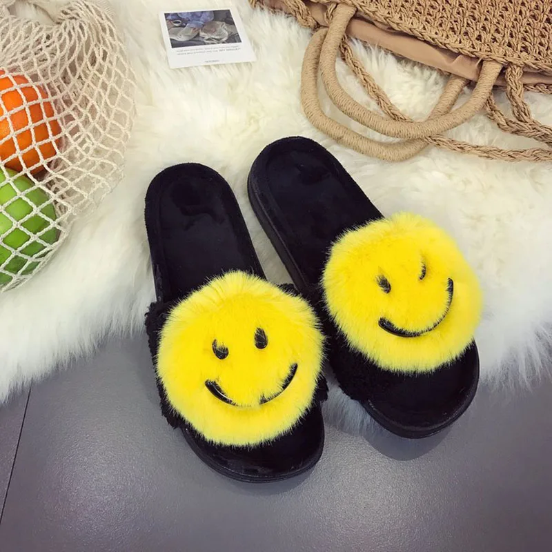 DreamShining New Winter Women's Slippers Cute Flowers Smiling Plush Personalized Cotton Home Shoes | Обувь