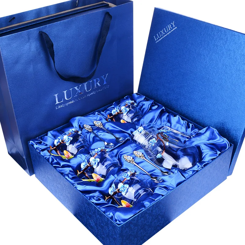 set with gift box Цветной эмалированный стеклянный чайник, европейский стиль, кофейная чашка, наборы, бытовой цветочный чай, чашка для сока, чайник, подарочная коробка - Цвет: set with gift box