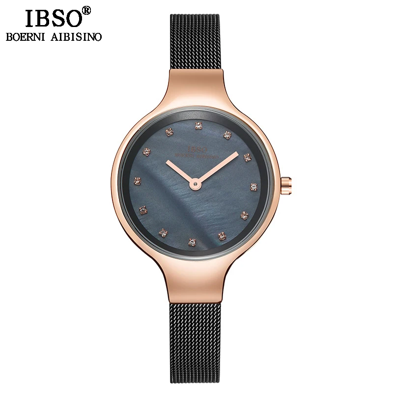Black steel IBSO креативные часы с кристаллами и циферблатом для женщин, женские кварцевые часы Reloj Mujer, новинка, модные подарочные часы для женщин#2310 - Цвет: Black steel