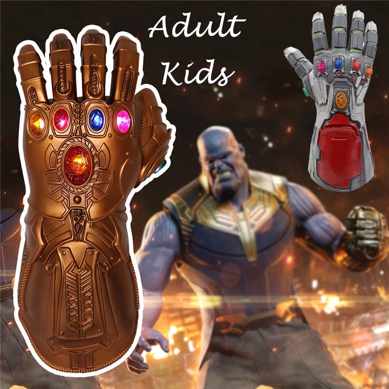 4 EndgameThanos светодиодный светильник Перчатки Бесконечность перчатку "Халк", "Косплэй Arm Железный человек супергероя латекс Перчатки маска для детей и взрослых
