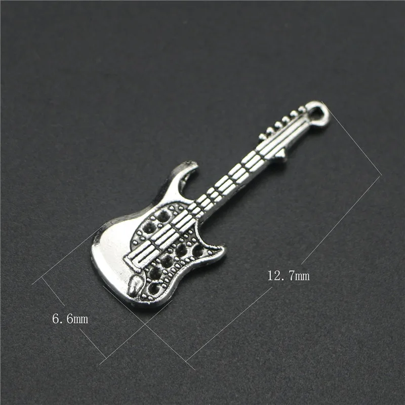 

Hot selling 5 Pieces/Lot 6.6*12.7mm antique sliver plated guitar charm diy handmade craft pandents jewelry making