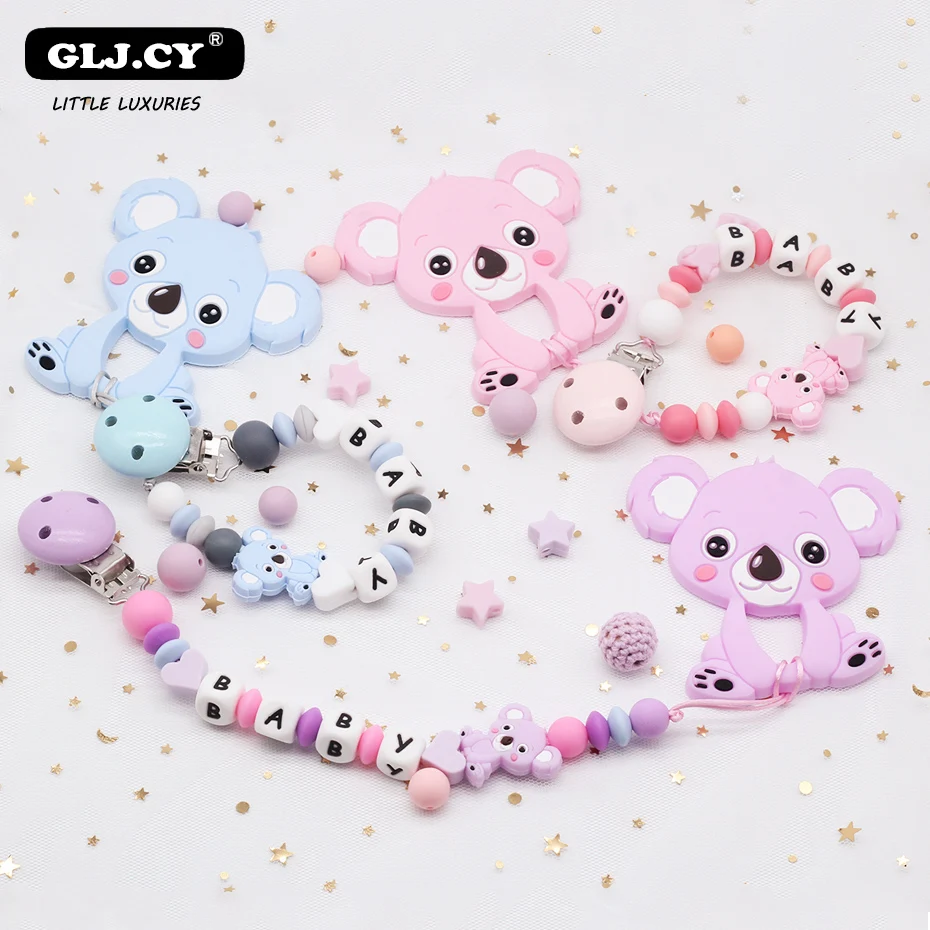 Персонализированные Имя DIY детские игрушки пустышка Клип держатель для сосок Милая соска клипы на цепи прорезывание зубов Коала Детские игрушки 0-12 месяцев