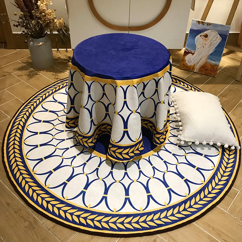 Soft Round Flannel Decorative Carpet Foot Door Yoga Chair Play Mat Pad Bathroom Hallway Area Rug Blue gold Home Deco | Дом и сад