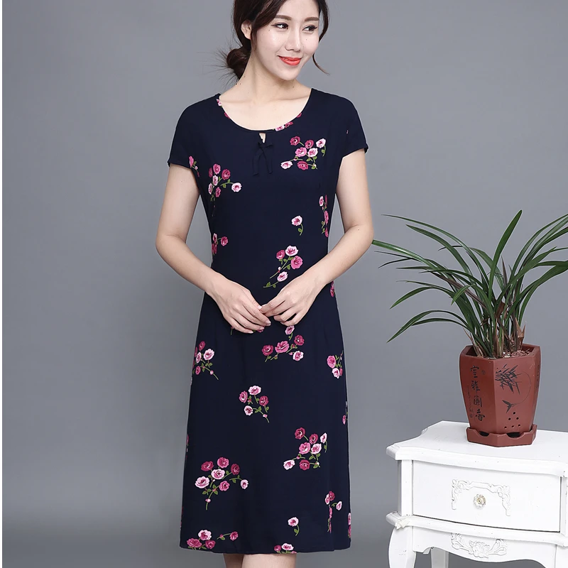 2018 летние хлопковые Шелковые Платья с цветочным принтом для женщин среднего