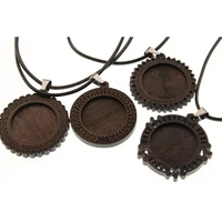 5pcs fit 25mm glass cabochons brown wood necklace base blank wooden pendant trays diy jewelry accessories for necklace making