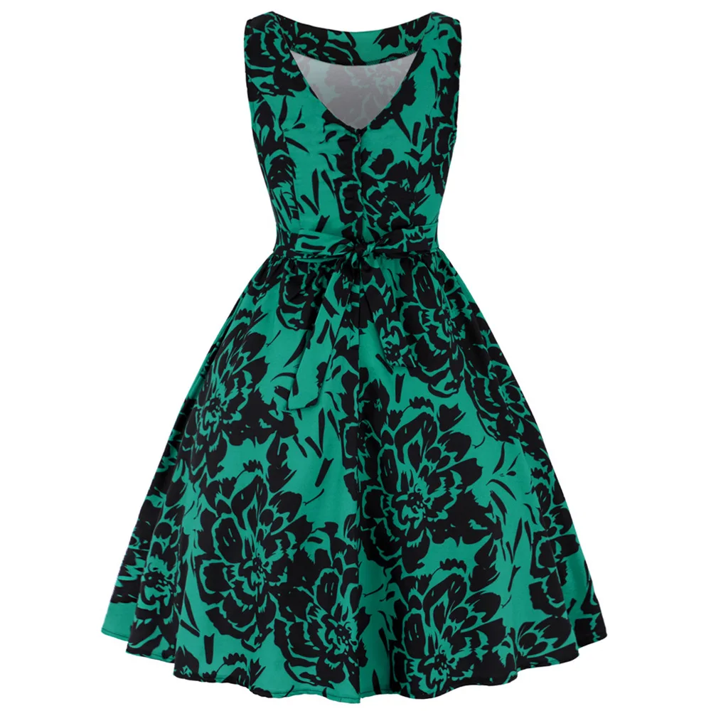 Женское винтажное платье в стиле ретро без рукавов с круглым вырезом 50 s 60 большие