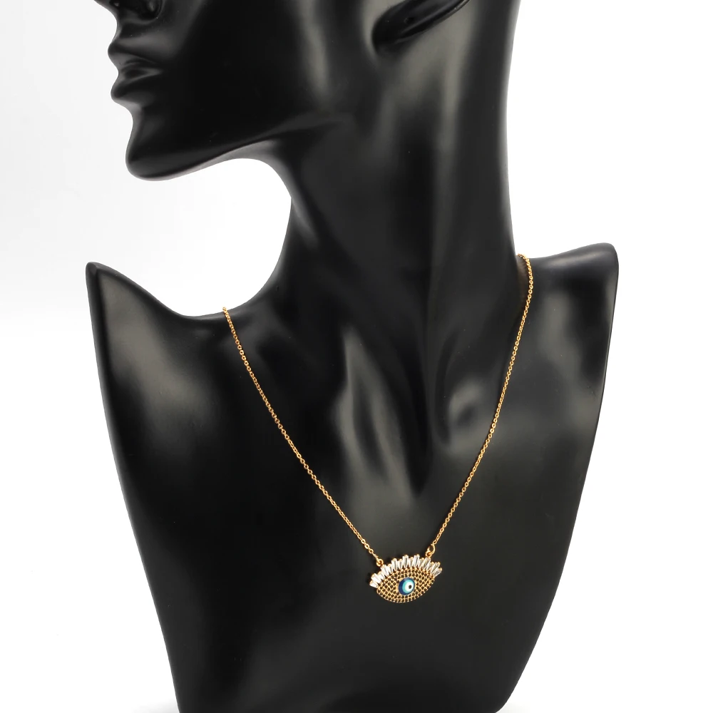 Турецкое длинное ожерелье с кулоном от сглаза микро закрепка черное циркониевое