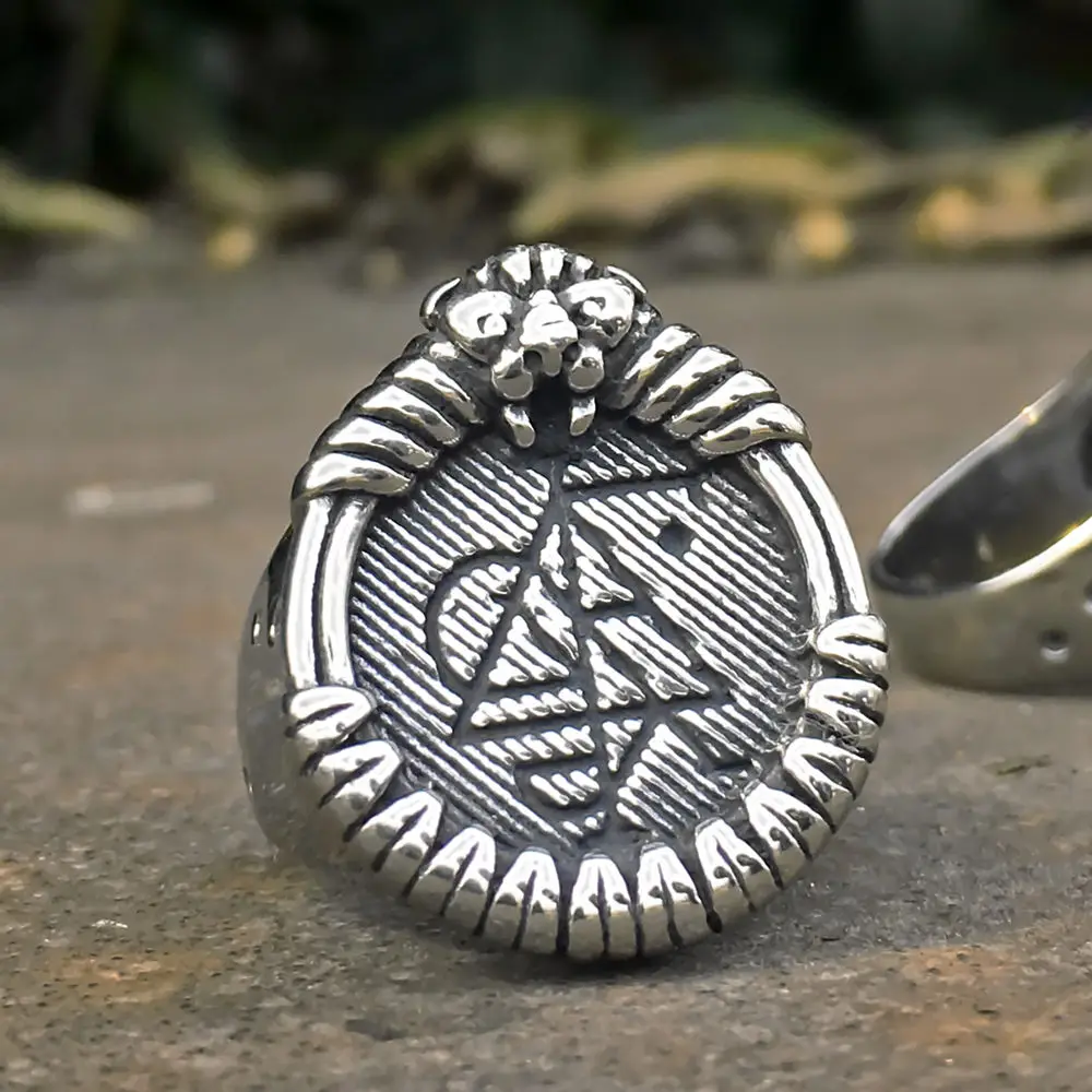 3 Мужское серебряное кольцо Viking из нержавеющей стали, байкерское кольцо, Винтажное кольцо Celtics Ax Warrior Berserker Symbol Norse Jewelry - Цвет основного камня: 3