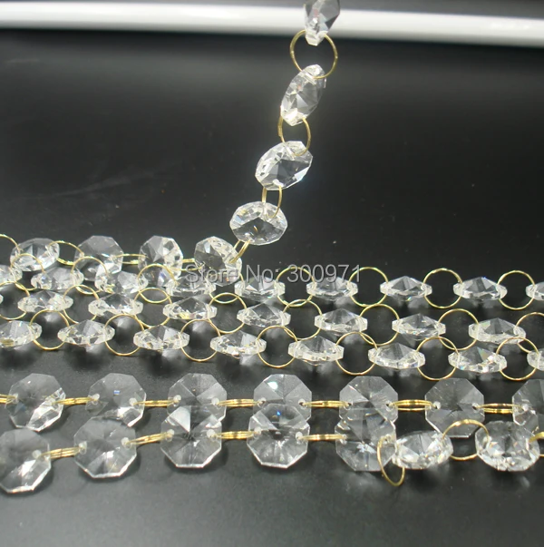 

10M/lot, 14mm octagon bead chain with golden ring Crystal Garland / Strand, Free shipping, Wedding & Home party event Decoration
