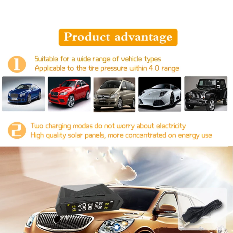 AfmoDVR Солнечная TPMS автомобильная система контроля давления в шинах дисплей 4