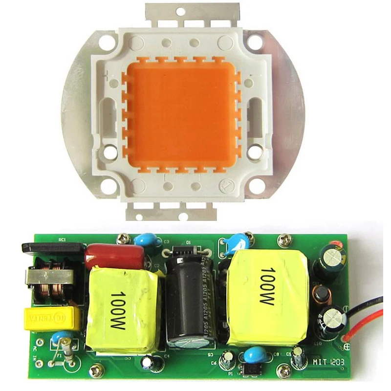 

Высокая мощность BridgeLux 100 Вт 45mil LED Grow Chip, полный спектр 400нм ~ 840нм Led Grow Lights + не Водонепроницаемый AC 85 ~ 265 В светодиодный драйвер