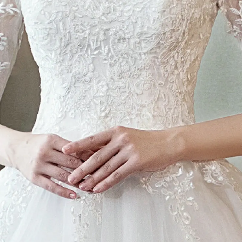 LAMYA элегантное бальное платье с О-образным вырезом больших размеров Vestido De Noiva с кружевным рукавом, свадебное платье, кружевное свадебное платье с аппликацией по индивидуальному заказу