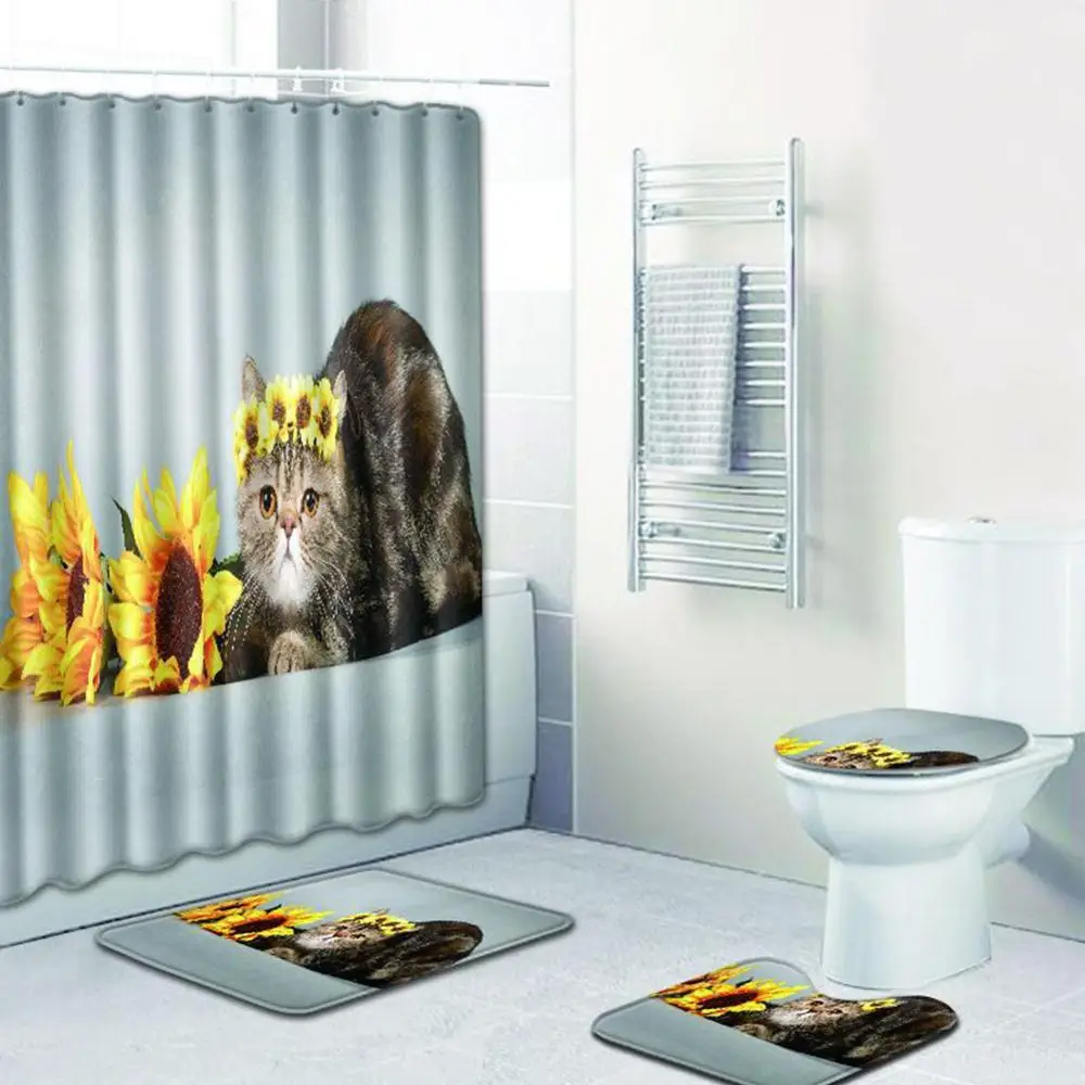 Милый Кот занавеска для душа Водонепроницаемая Ванная Комната украшение