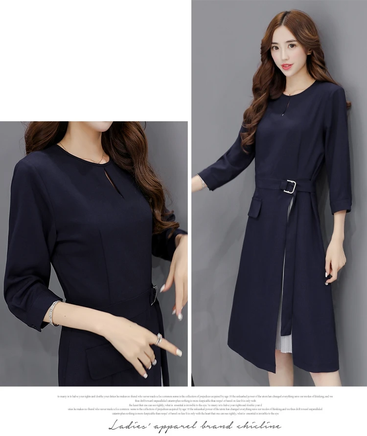 Новые весенние женское платье 2017 корейский Тонкий чистый цвет длинный цельное из