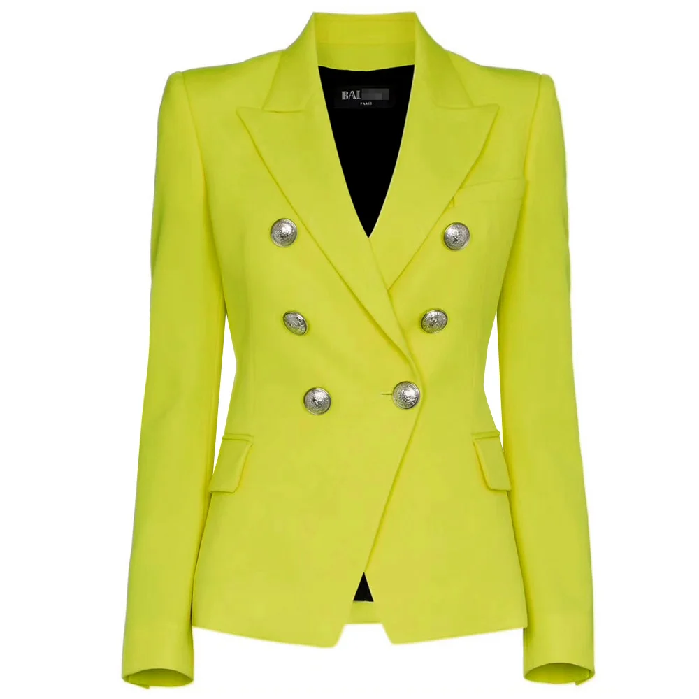 Женский блейзер с трехмерной юбкой желтый облегающий серебряными пуговицами 2019 |