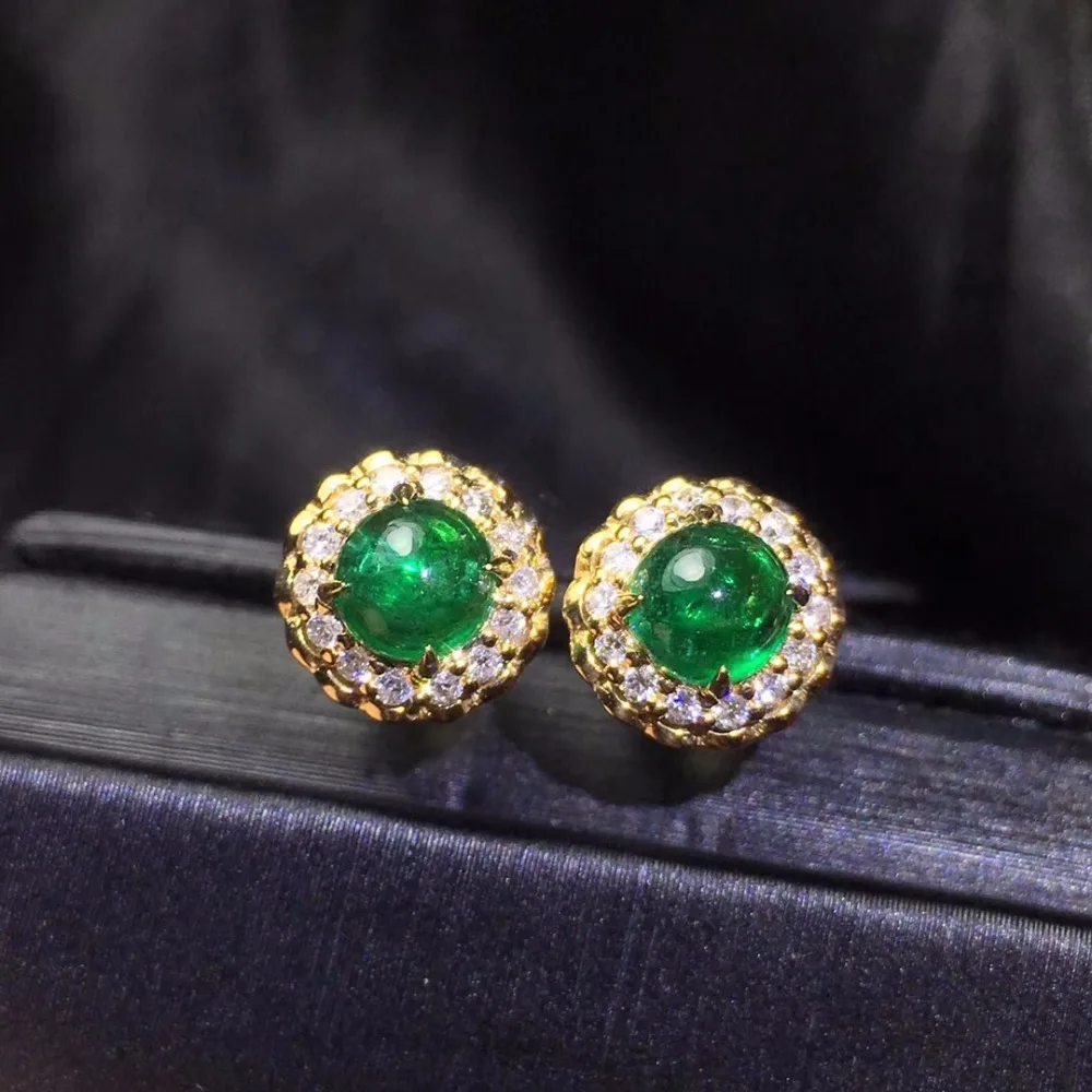 Женские серьги-гвоздики из 18-каратного желтого золота с изумрудами 100% карат |