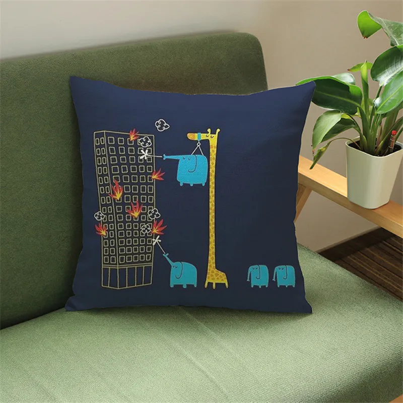 Забавный Чехол Подушка с изображением животных из мультфильма жирафа слона