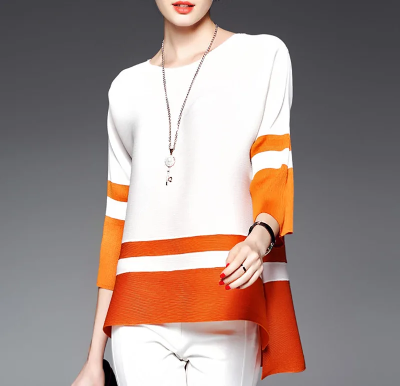 white LANMREM Autumn New Casual Fashion Temperament Women Loose Plus Color Matching Pleated Five-point Sleeve shirt TC438 - Цвет: white