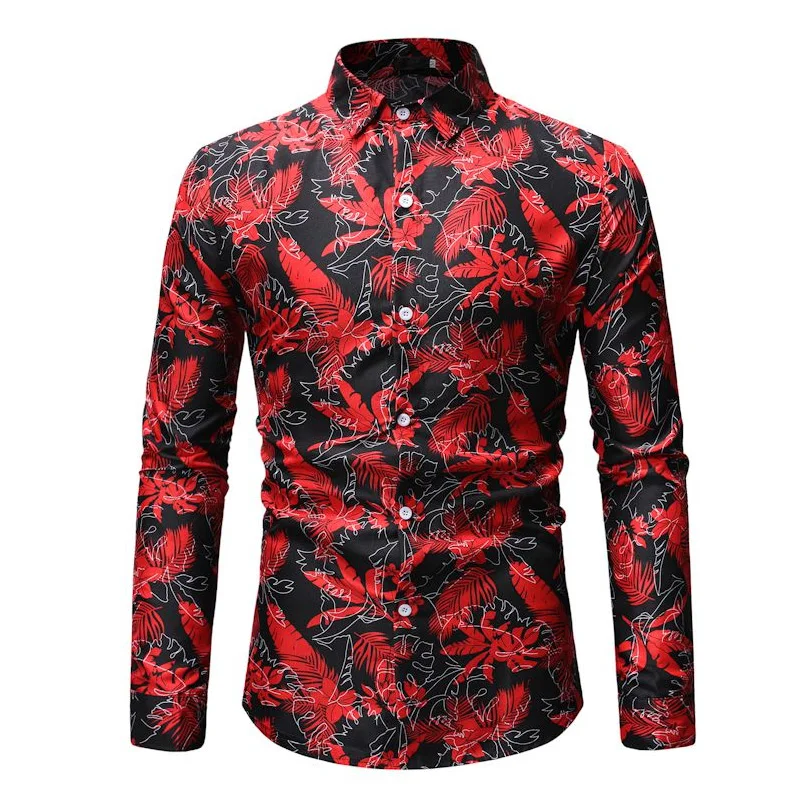 Новинка 2018 летние мужские Гавайские пляжные рубашки с длинным рукавом хлопковые