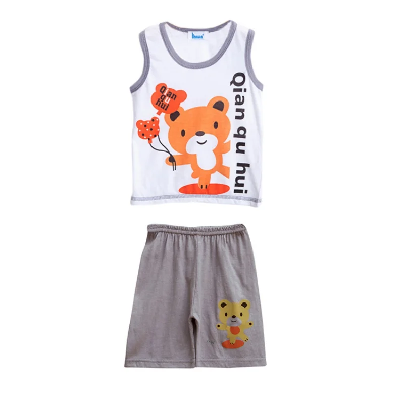 Kids Summer Baby Boys Printed Cartoon Sleeveless T-Shirt Tank Tops + Shorts Set Casual Clothes Outfits New Arrival FG34 | Детская одежда