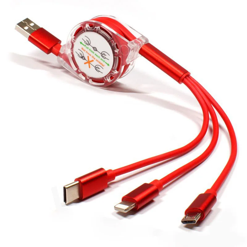 Мульти зарядный кабель 3 в 1 Тип C Micro USB выдвижной для мобильного телефона DC128