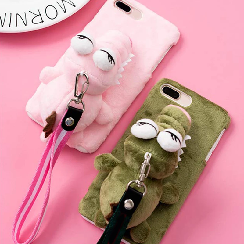 Кукла-игрушка из мультфильма динозавр чехол для iPhone 6 s 8 XR XS, 3D Милые Плюшевые Пушистые пушистые Меховые чехлы с подставкой