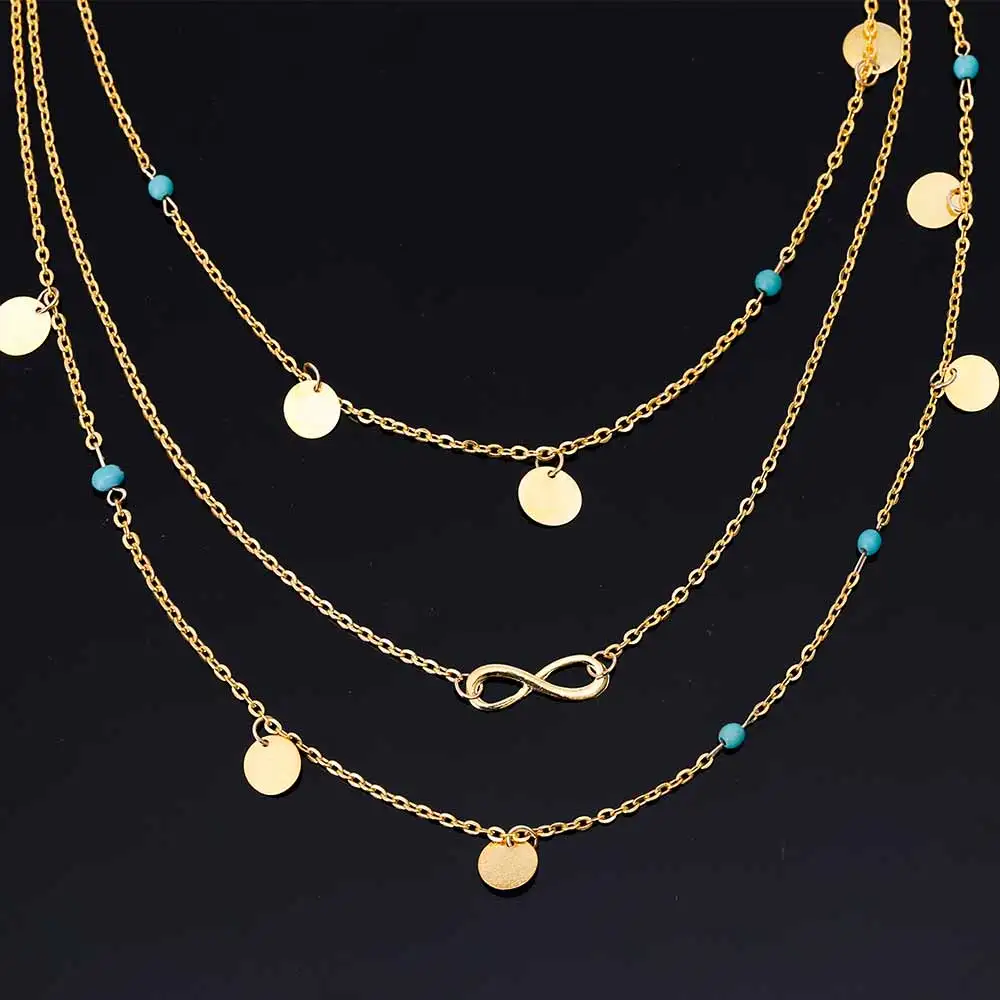 FAMSHIN Новый Многофункциональный Слои цепи кисточка золотого цвета со знаком