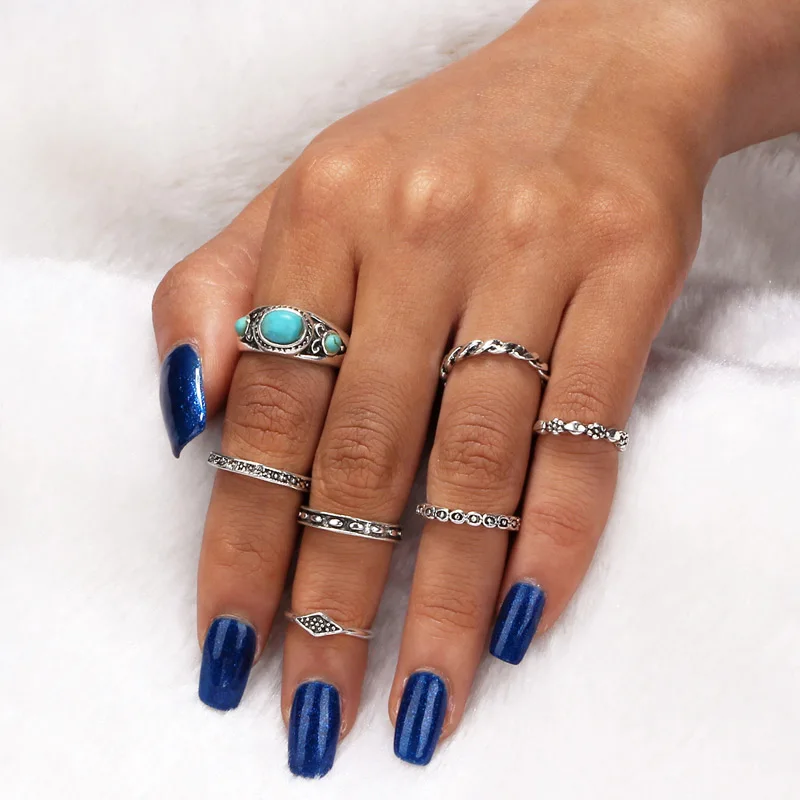 Vintage Tibetan Gold Knuckle Rings for Women Boho Flower Crystal Ring Set Bohemian Midi Finger Gem Jewelry Bague Femme | Украшения и