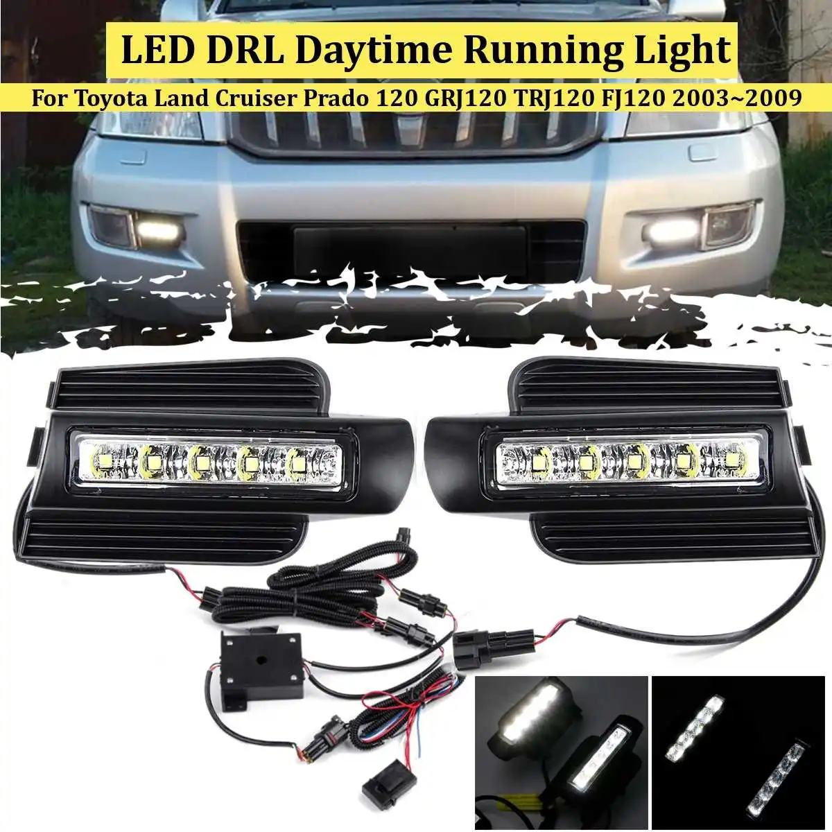 Автомобильные светодиодные дневные ходовые огни для Toyota Prado 120 LC120 GRJ120 2003 ~ 2009