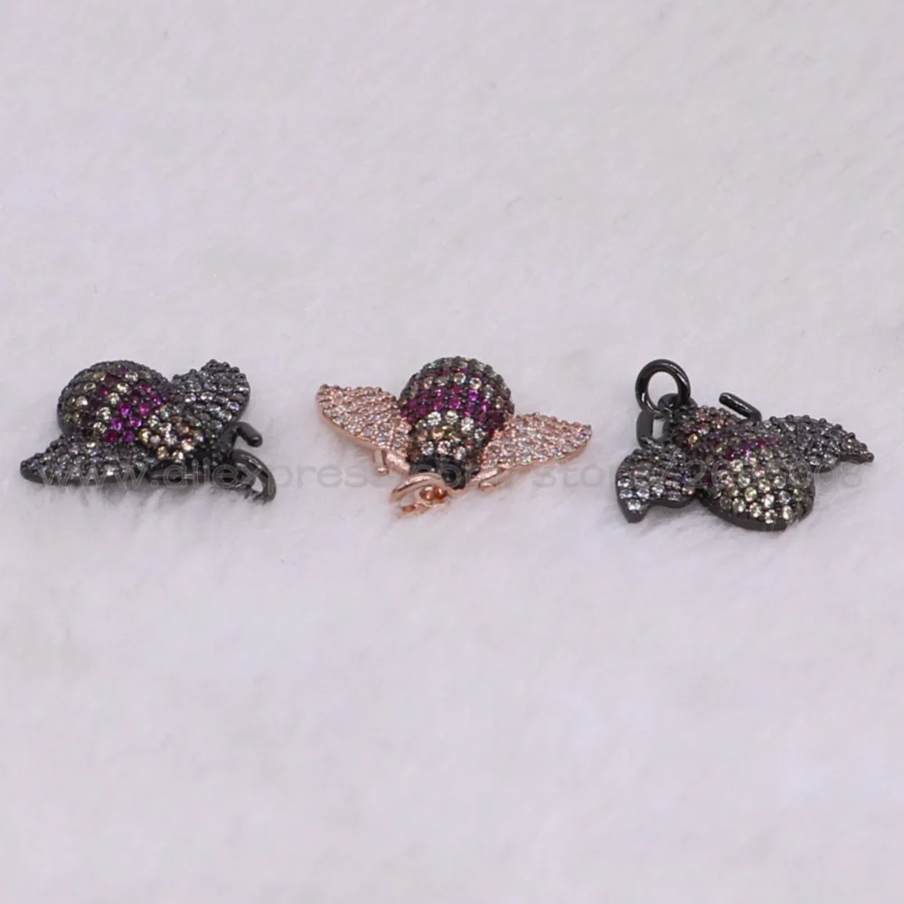 8Pcs High quality Cute Tiny insect micro pave CZ metal pendant Mix color lifelike BEE charms jewelry 2695 | Украшения и