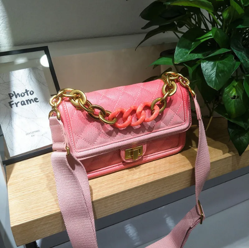 Pink Big Новые радужные женские сумки через плечо сумка в клетку стеганая Женская яркая ПУ кожа сумки - Цвет: Pink Big