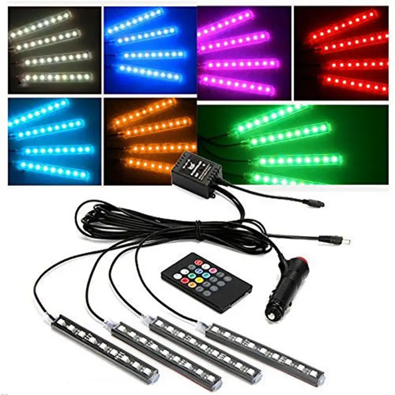 

4pcs Car RGB LED Strip Light LED Strip Lights 16 Colors Car Styling Decorative Atmosphere Lamps Car Light With Remote