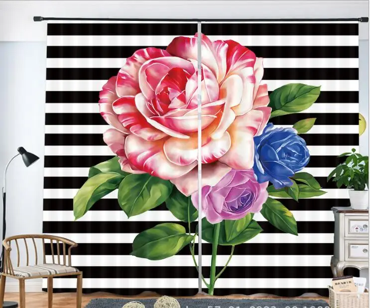 

window cottons for living room flower print Luxury Blackout 3D Curtain Living Room decorate Drapes Rideaux Cortina pillowcase