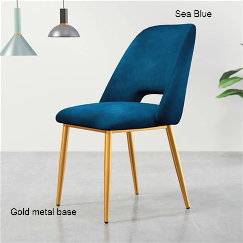 Gold base Sea Blue Современный в стиле минимализма нордический нержавеющий стальной обеденный стул Повседневная мебель домашний стул ресторан кухня диван для кафе стул - Цвет: Gold base Sea Blue