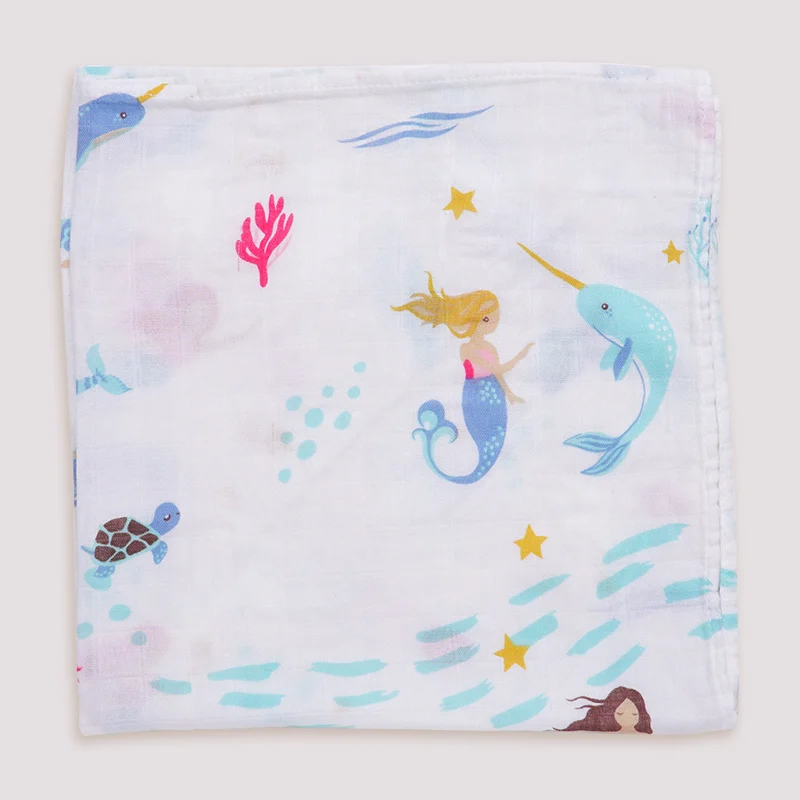 mermaid 60*60 бамбуковый хлопковый детский нагрудник, одеяло, мягкий мультяшный животный принт, для новорожденных, шарф, носовой платок, многофункциональная оберточная одежда, одежда - Цвет: mermaid
