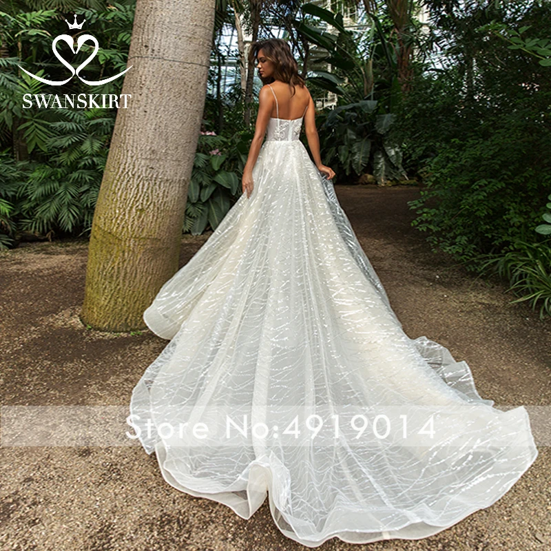 Swanskirt Boho лиф сердечком, Кружевная аппликация свадебное платье изящное с открытой спиной ТРАПЕЦИЕВИДНОЕ платье для невесты принцессы Vestido de Noiva F110