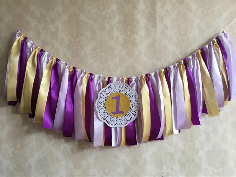 Новинка фиолетовый золотой баннер 1 шт. детский высокий стул флажки принцессы