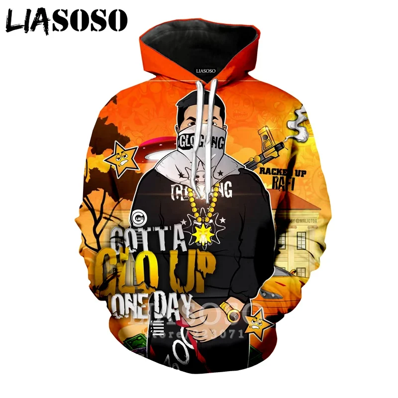 LIASOSO зимняя Новинка мужская и женская толстовка 3D принт песня Glo Gang с капюшоном