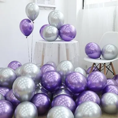 silver purple 50 шт. хромированные золотые шары Мигающие металлические шары толстые жемчужные Металлические Свадебные украшения металлические шары 10 дюймов 1,8 г - Цвет: silver purple