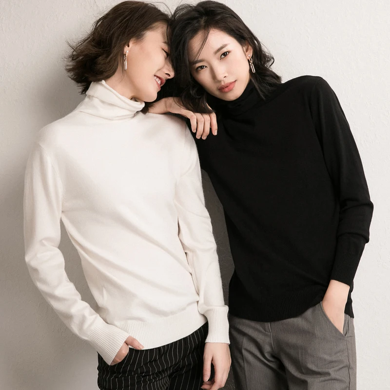 Knitted Women Autumn Winter Long Sleeve Slim Elastic Turtleneck high neck womens clothing sweaters pullover jumper sweater | Женская