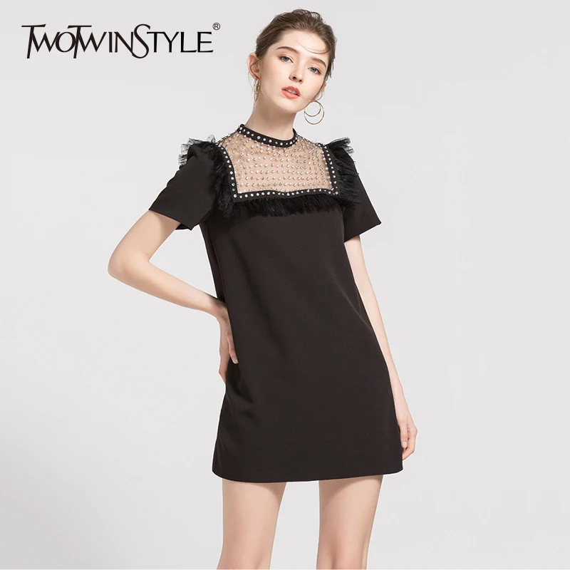Платье TWOTWINSTYLE мини платье с коротким рукавом и кисточками лето 2020|Женские платья|