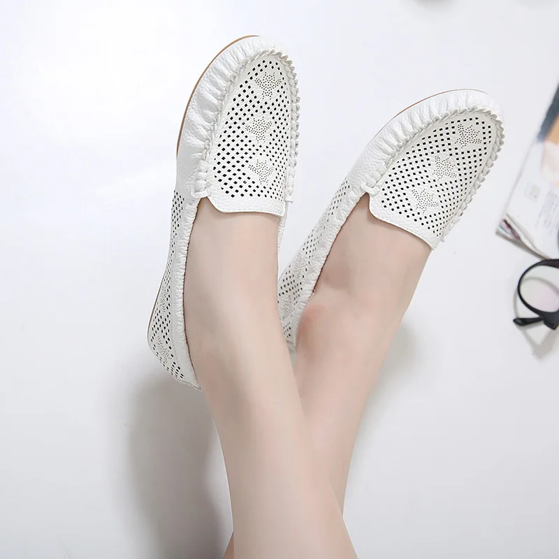 Лоферы женские из искусственной кожи дышащие балетки плоская подошва с