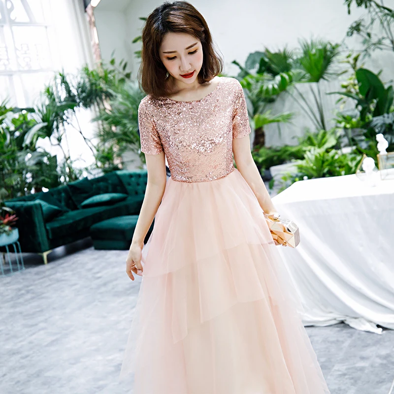 Платье подружки невесты modabelle розовое фатиновое платье с короткими рукавами для