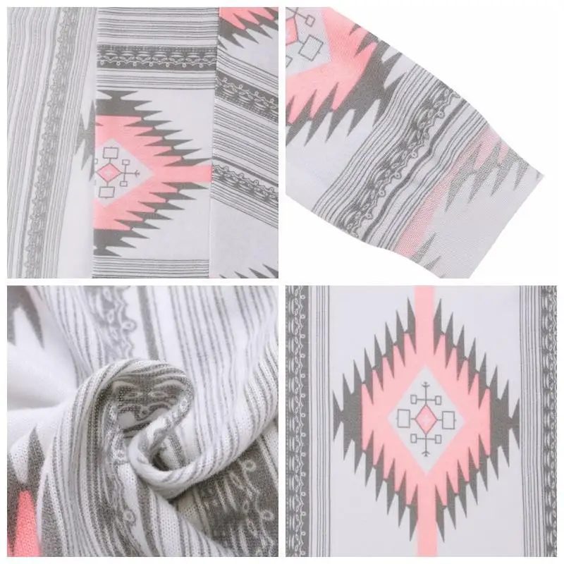 

Pop Sale Kimono Cardigan Stylish Women Geometric Printed Long Sleeve Cotton Coat Fashion Knitted Poncho Tops Casual Blouse