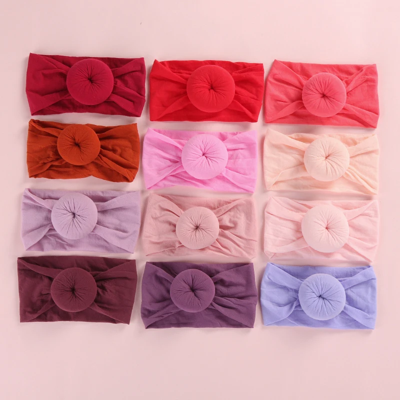 

12M-1-2-3-4-5-6 Years Baby Girls Round Headbands Super Soft Traceless Girls Nylon Head Band Kids Round Ball Head Wraps Drop Ship