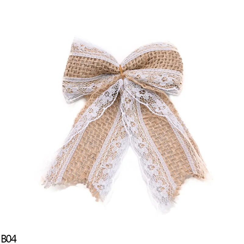 B04 5/10pcs Jute Bow Vintage Natural Jute Burlap Hessian Bows Lace Ribbon Trim for Wedding Decoration Home Sewing Hat Accessories 8z - Цвет: B04
